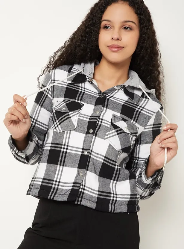 Women Checked Hooded Jacket